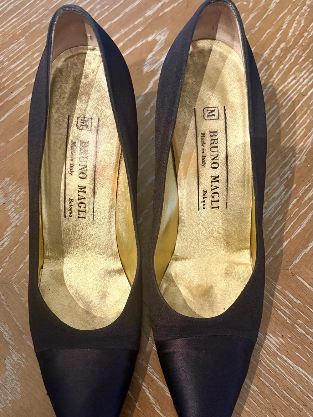 Bruno Magli Black Pointed Toe Flat with Gold Insole